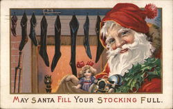 May Santa Fill Your Stocking Full.: Santa Holding Toy Bag Santa Claus Postcard Postcard Postcard