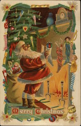 Merry Christmas: Santa Holding a Stocking Postcard