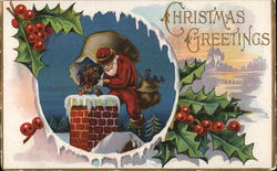 Santa Tossing Toys Chimney Postcard