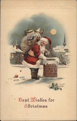 Best Wishes for Christmas - Santa on Rooftop Santa Claus Postcard Postcard Postcard