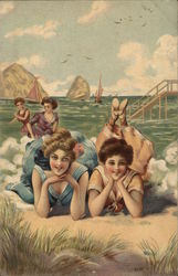 Girls at the Beach Swimsuits & Pinup Postcard Postcard Postcard