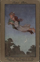 Peter Pan Flying with Girl Fantasy Postcard Postcard