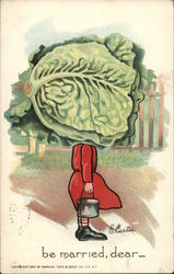 Woman in Red Dress with Large Lettuce as Head Postcard