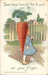 A girl with a large carrot Vegetables Postcard Postcard Postcard