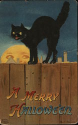 A Merry Halloween - Black Cat Postcard Postcard Postcard