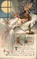 Halloween Fairies and Goblins Around Sleeping Girl Postcard