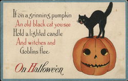 Black Cat on Jack-O-Lantern Halloween Postcard Postcard Postcard