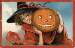 Little Witch with Jack-o-lantern Halloween Postcard Postcard Postcard