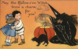 May the Hallow e'en Witch brew a charm for you! Halloween Postcard Postcard Postcard