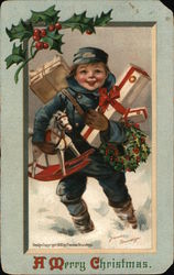 A Merry Christmas - Child Carrying Gifts Children Postcard Postcard Postcard