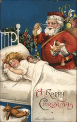 A Happy Christmas, Santa Standing Over Sleeping Child Children Postcard Postcard Postcard