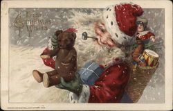 Best Christmas Wishes - Santa with Toys Smoking a Pipe Postcard Postcard Postcard