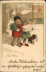 Children with Gifts, Dog Postcard