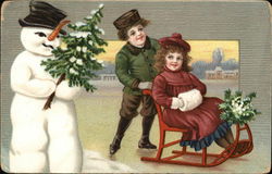 Children & Snowman Postcard