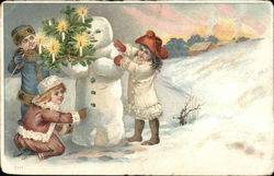 Children Making Snowman Postcard Postcard Postcard