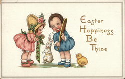 Easter Happiness Be Thine - Children with Bunny and Chick With Children Postcard Postcard Postcard