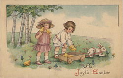 Children Collecting Chicks in a Rabbit-Pulled Wagon With Children Postcard Postcard Postcard