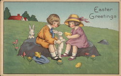 Easter Greetings With Children Postcard Postcard Postcard