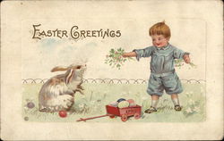 Easter Greetings - Child with Bunny With Children Postcard Postcard Postcard