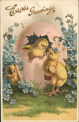 Easter Greetings - Chicks hatching from Pink Egg With Chicks Postcard Postcard Postcard