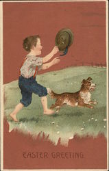 Boy with Hat and Dog With Children Postcard Postcard Postcard