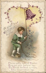 A Glad Easter to You.- Child Ringing Flower Covered Bell Postcard