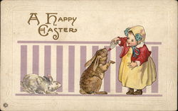 A Happy Easter - Child Feeding Bottle to Bunny Postcard