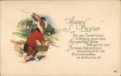 Happy Easter, Bunny Carrying Basket of Chicks With Bunnies Postcard Postcard Postcard