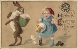 A Happy Easter to You - Child and Bunny With Children Postcard Postcard Postcard