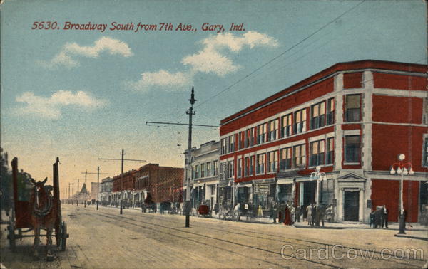 Broadway South From Seventh Avenue Gary, IN Postcard