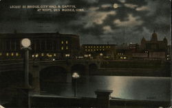 Locust St. Bridge, City Hall & Capitol at Night Des Moines, IA Postcard Postcard Postcard