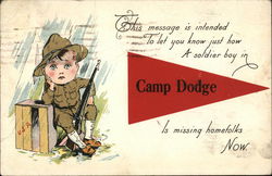 Soldier Boy in Camp Dodge Postcard