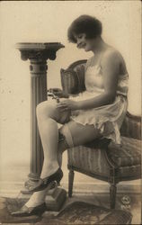 Woman in Lingerie Posing on Chair Risque & Nude Postcard Postcard Postcard