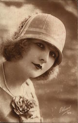 Beautiful Woman in Stylish Hat Postcard