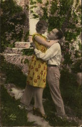 Lovers Embracing on Stone Path Couples Postcard Postcard Postcard