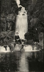 Couple in front of Beautiful Waterfall Landscapes Postcard Postcard Postcard