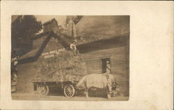 Cart of Hay and Barn Farming Postcard Postcard Postcard