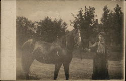 Woman Holding Horse Women Postcard Postcard Postcard