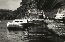 Crowd Waving from Boat in Dells Postcard