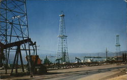 Oil Derricks and Island, Ventura County Postcard