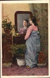 Woman at Mirror Postcard