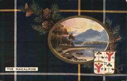 The Macalpine Tartan and Crest - Inset - Lock Katrine Postcard Postcard