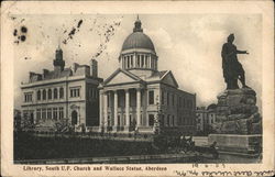 Library, South U.F. Church and Wallace Street Postcard