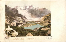 View of Village and Mountains Gletsch, Switzerland Postcard Postcard