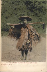 Chinese Farmer in Coat of Reeds Postcard