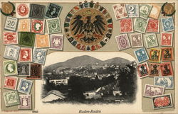 View of Town and Stamps Postcard