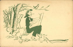 Drawing at Girl Scout Camp Postcard