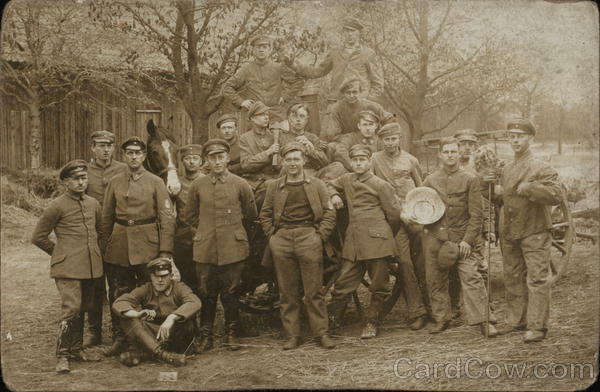 German Soldiers and a Horse World War I Postcard