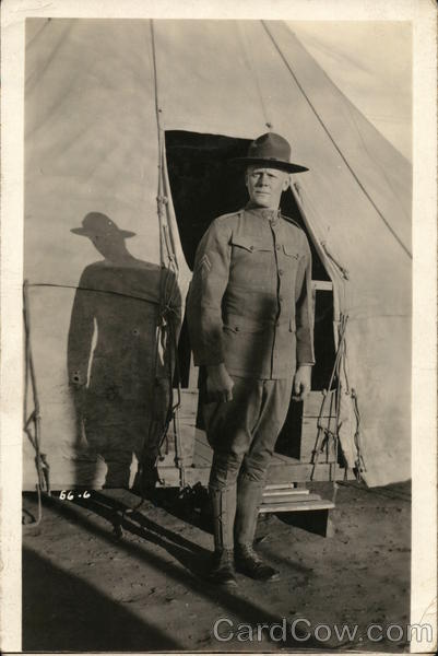 Soldier Outside Tent World War I Postcard