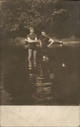 Two Boys Swimming in Lake 1910 Men Postcard Postcard Postcard